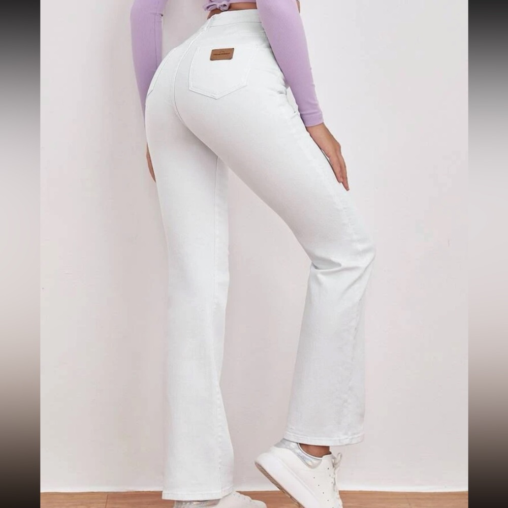 High Waist Flare Leg White Jeans